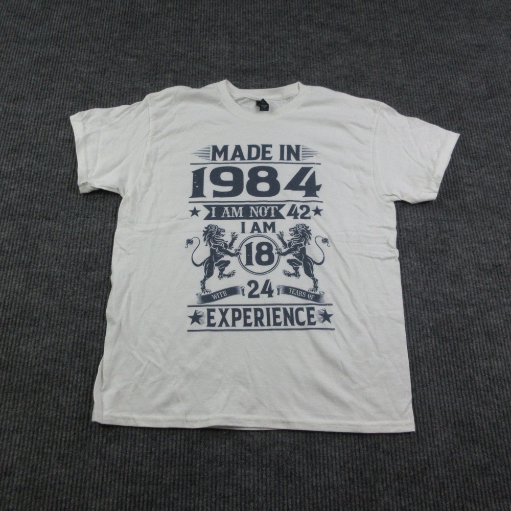 Made In 1984 Shirt Mens L White Birthday Heavyweight Cotton Gildan Graphic Tee